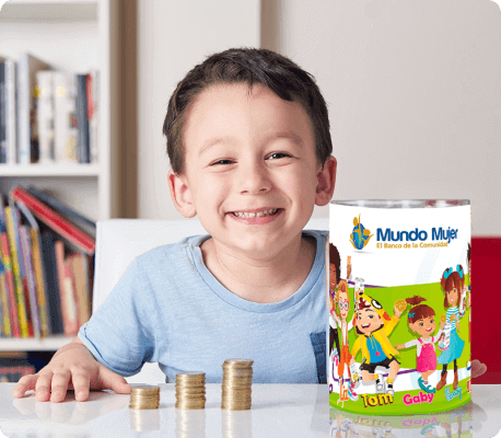 Un niño feliz ahorrando